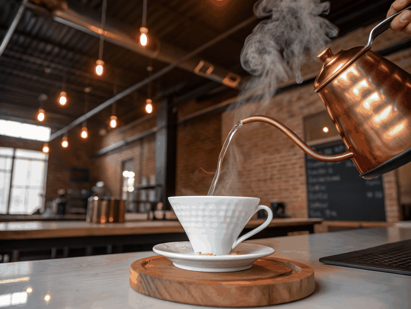 V60 slow brew in clear carafe
